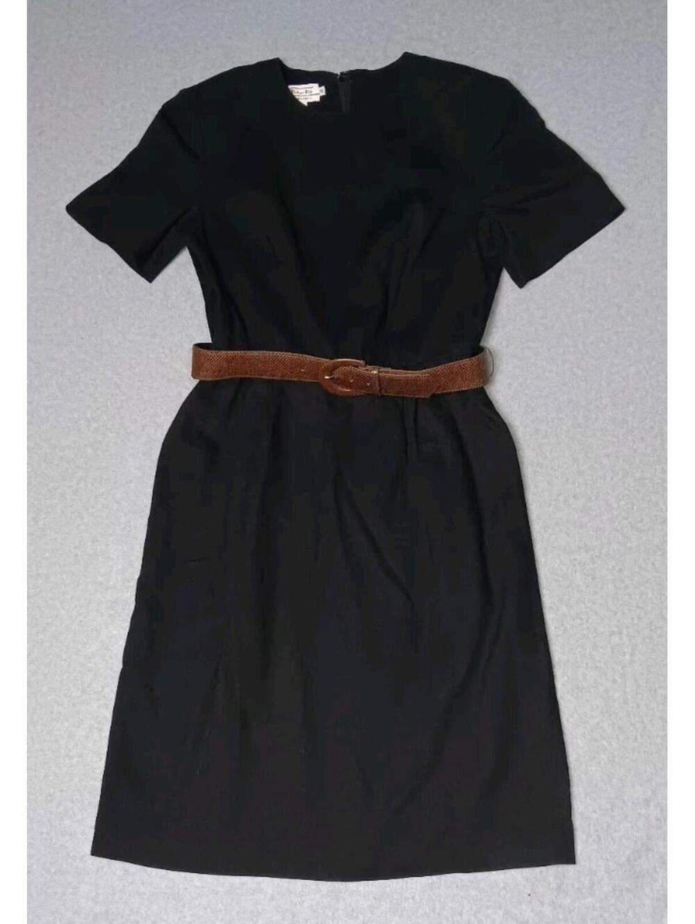 Talbots Sarah Campbell Linen Blend Dress Womens Size 10 Black With Brown Belt...